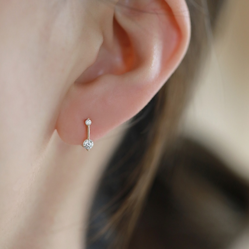 Sterling Silver Simulated Diamond Drop Bar Miniature Gold Earrings - Picture 1 of 8